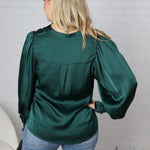 Fallon Balloon Sleeve Blouse - Hunter Green