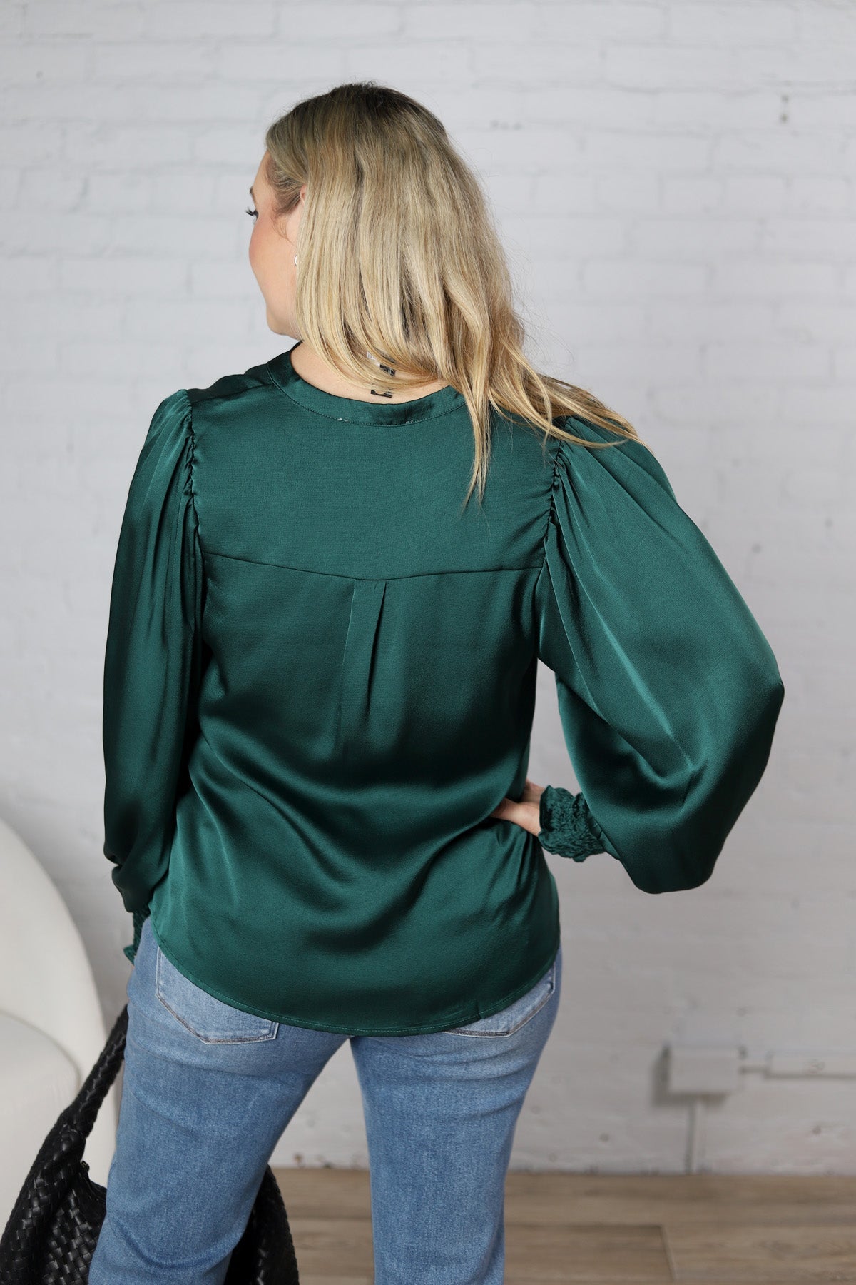 Fallon Balloon Sleeve Blouse - Hunter Green