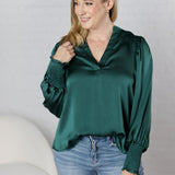 Fallon Balloon Sleeve Blouse - Hunter Green - FINAL SALE