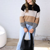 Fallon Color Block Knit Sweater - Black Combo
