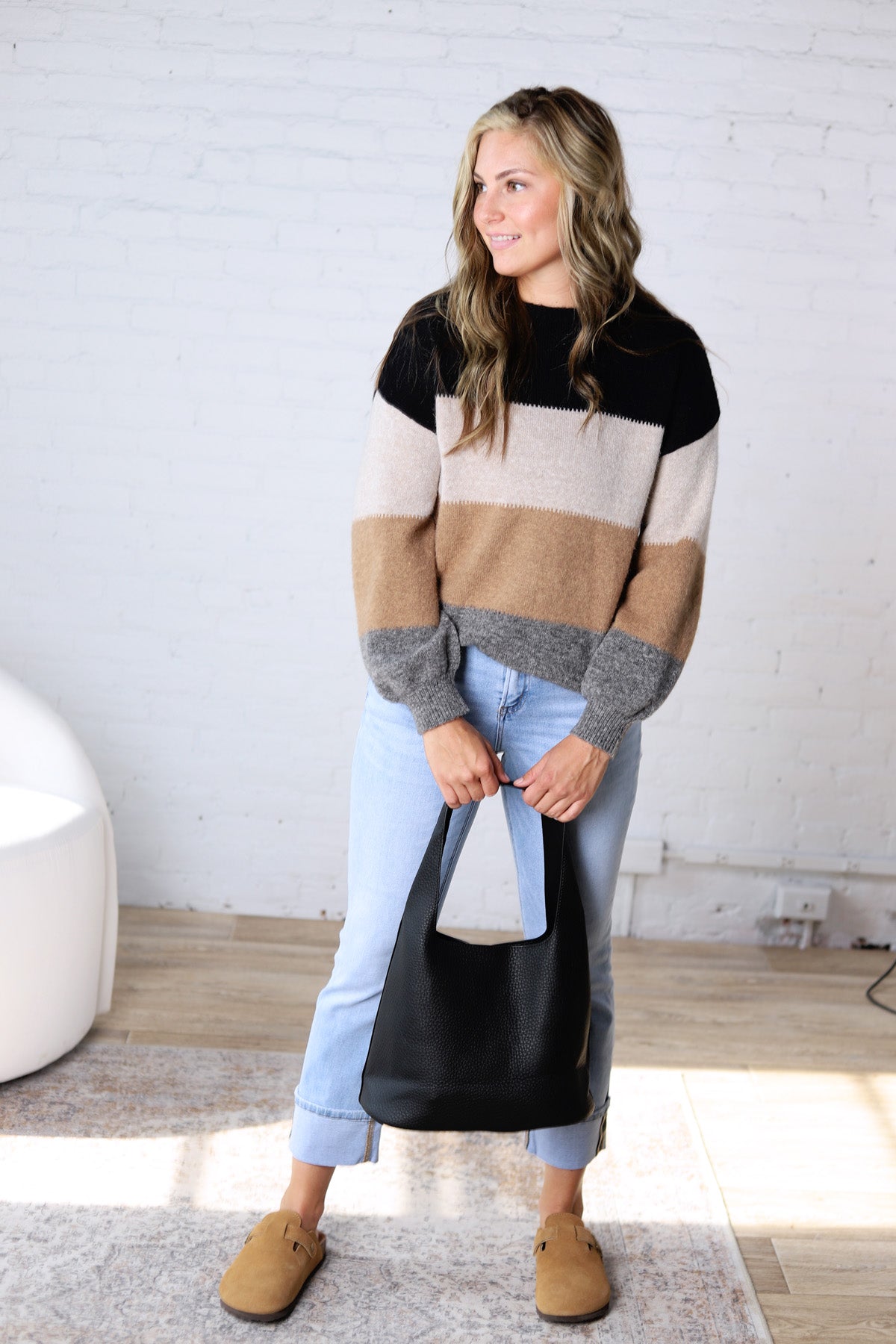 Fallon Color Block Knit Sweater - Black Combo