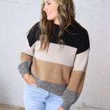 Fallon Color Block Knit Sweater - Black Combo