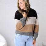 Fallon Color Block Knit Sweater - Black Combo