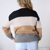 Fallon Color Block Knit Sweater - Black Combo