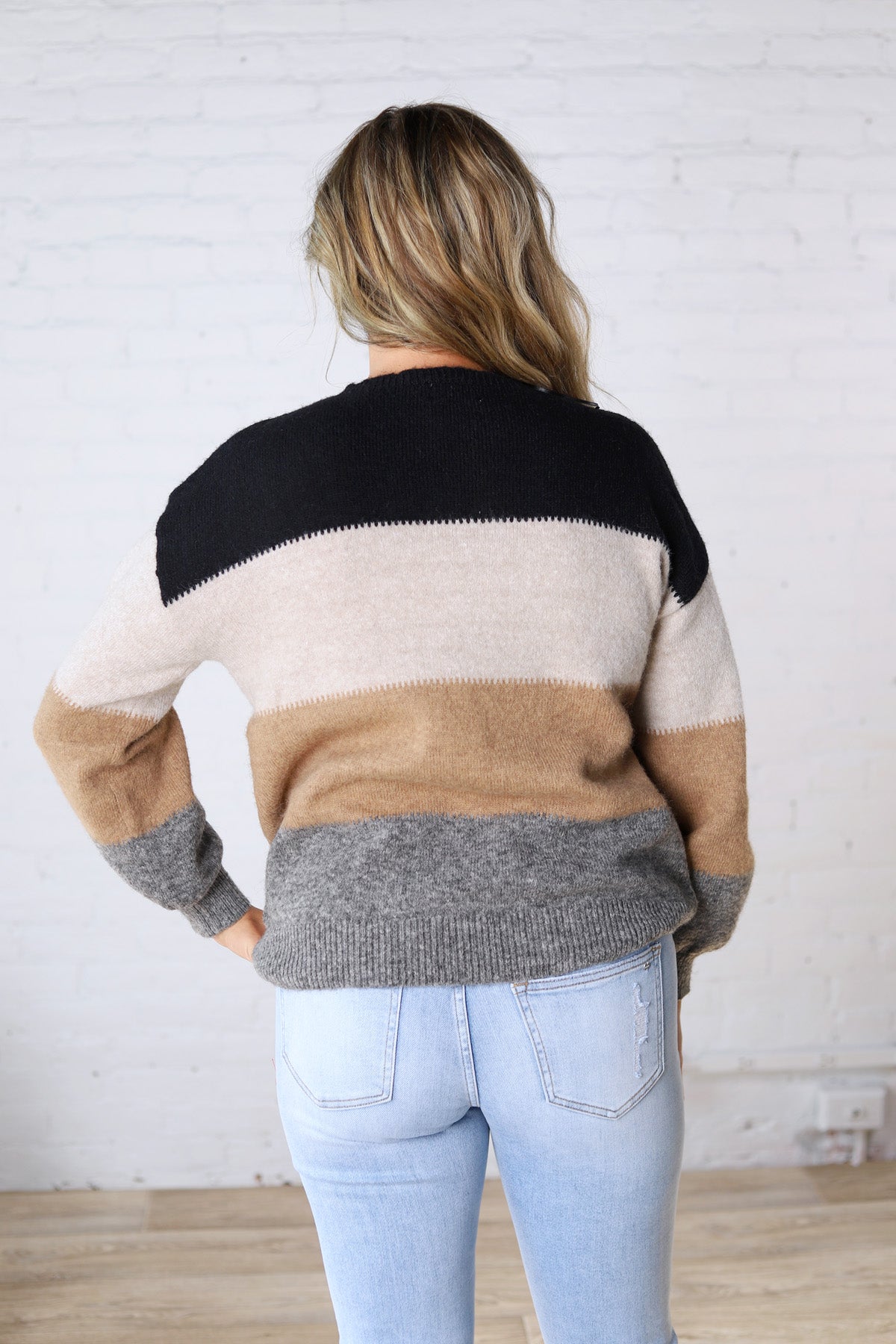 Fallon Color Block Knit Sweater - Black Combo