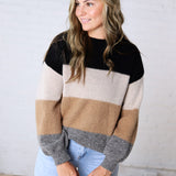 Fallon Color Block Knit Sweater - Black Combo