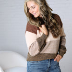 Fallon Color Block Knit Sweater - Mocha Combo