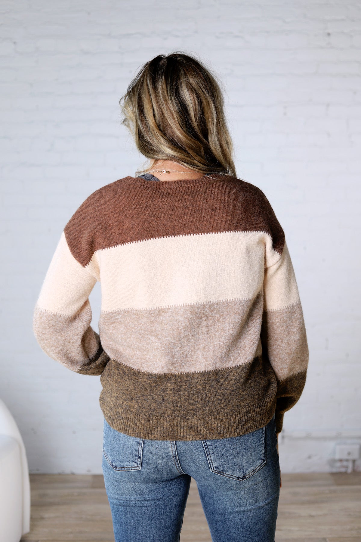 Fallon Color Block Knit Sweater - Mocha Combo