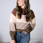 Fallon Color Block Knit Sweater - Mocha Combo