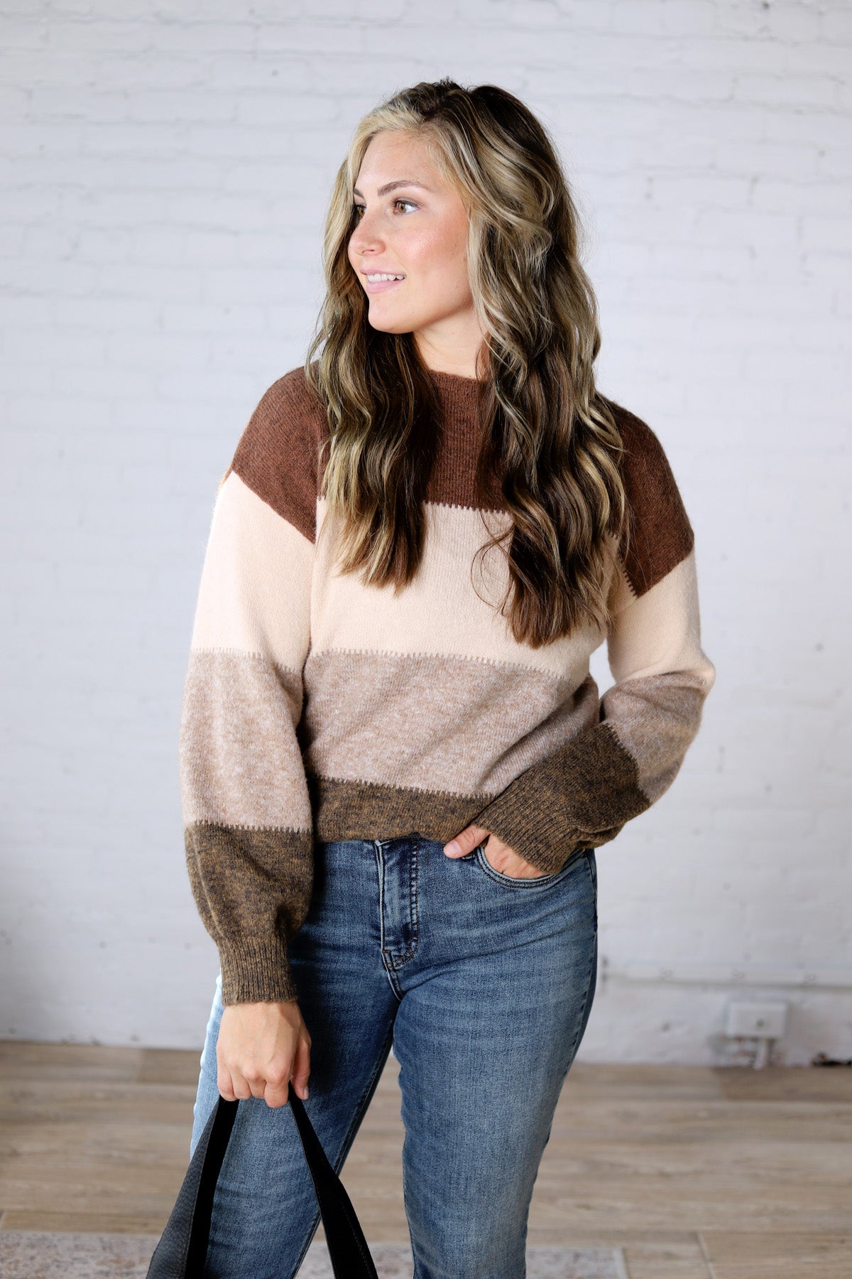 Fallon Color Block Knit Sweater - Mocha Combo FINAL SALE