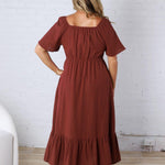 Fallon Gingham Square Neck Dress - Burgundy