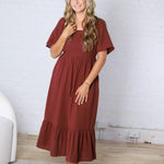 Fallon Gingham Square Neck Dress - Burgundy