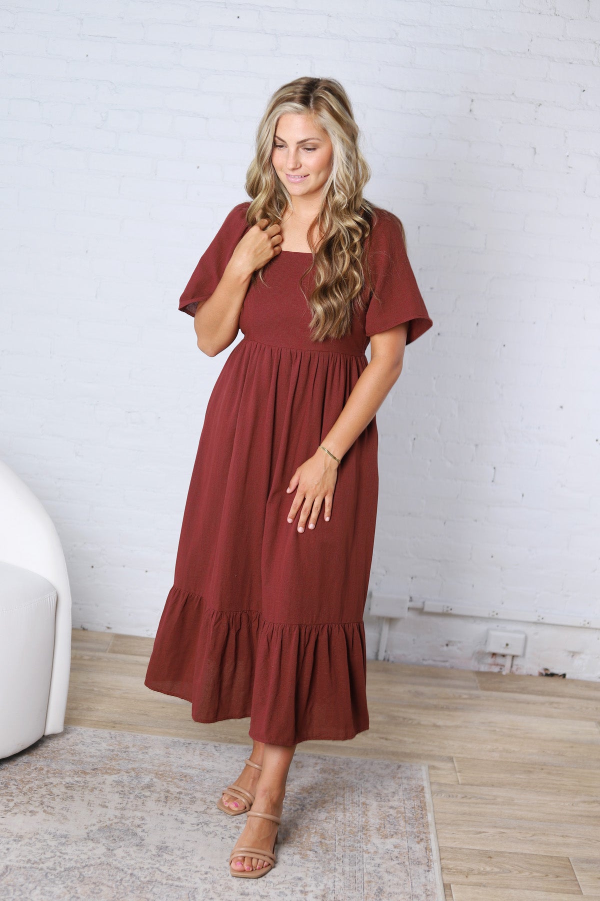 Fallon Gingham Square Neck Dress