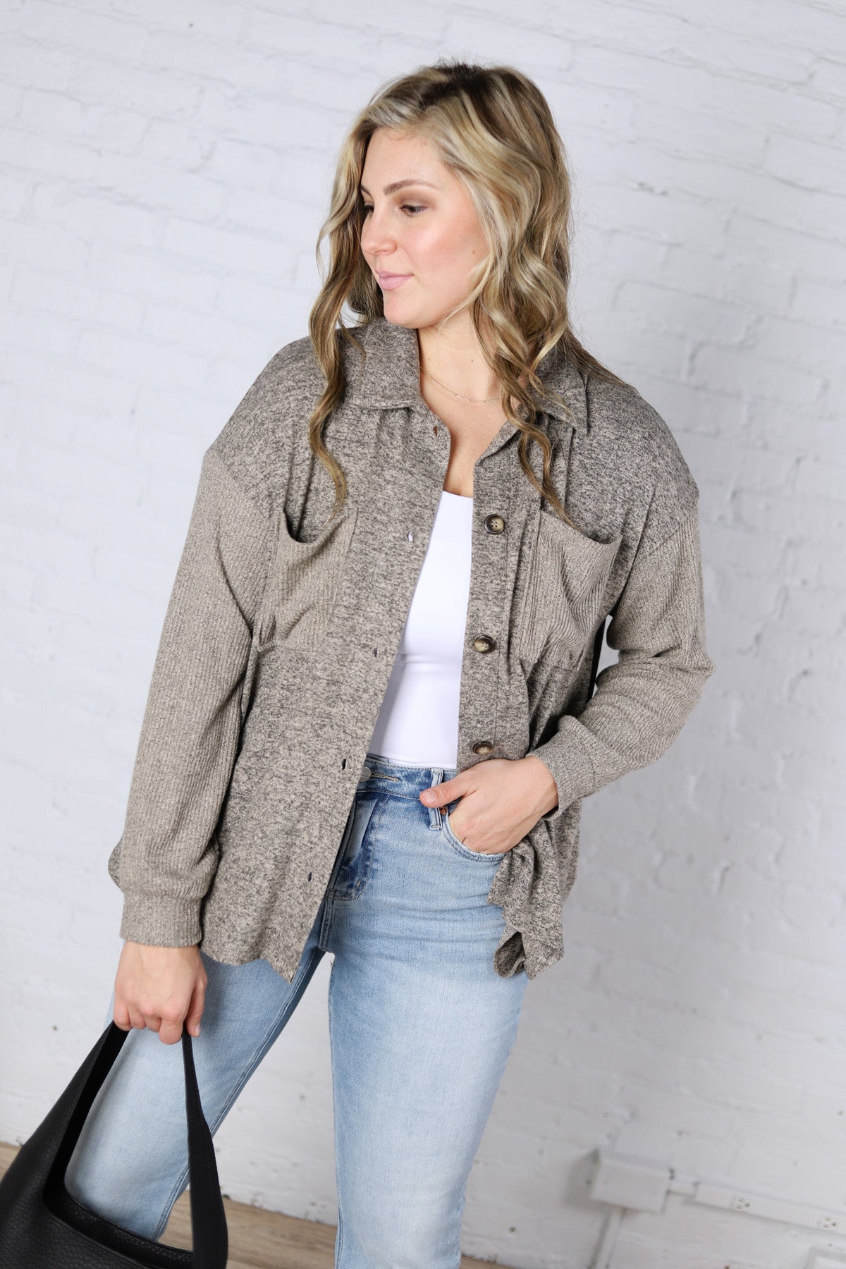 Fallyn Long Sleeve Shacket - Taupe