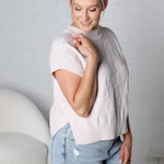 Falon Checker Pattern Round Neck Dolman Sweater Top - Oatmeal
