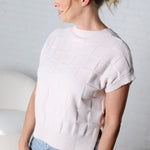Falon Checker Pattern Round Neck Dolman Sweater Top - Oatmeal