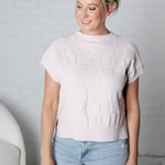 Falon Checker Pattern Round Neck Dolman Sweater Top - Oatmeal