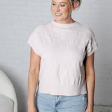 Falon Checker Pattern Round Neck Dolman Sweater Top - Oatmeal