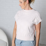 Falon Checker Pattern Round Neck Dolman Sweater Top - Oatmeal