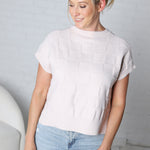 Falon Checker Pattern Round Neck Dolman Sweater Top - Oatmeal