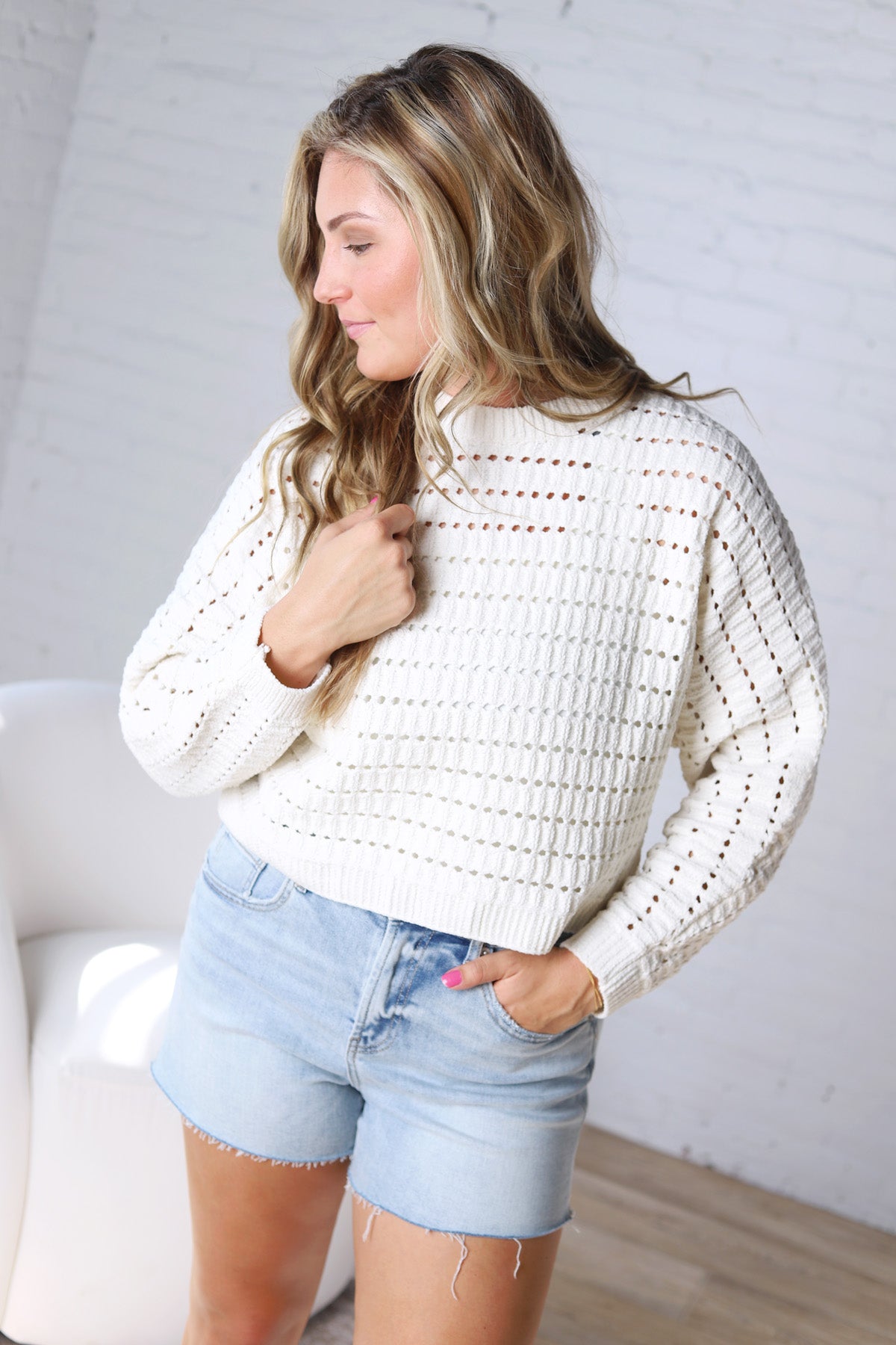 Faustine Oversized Crop Sweater - Cream