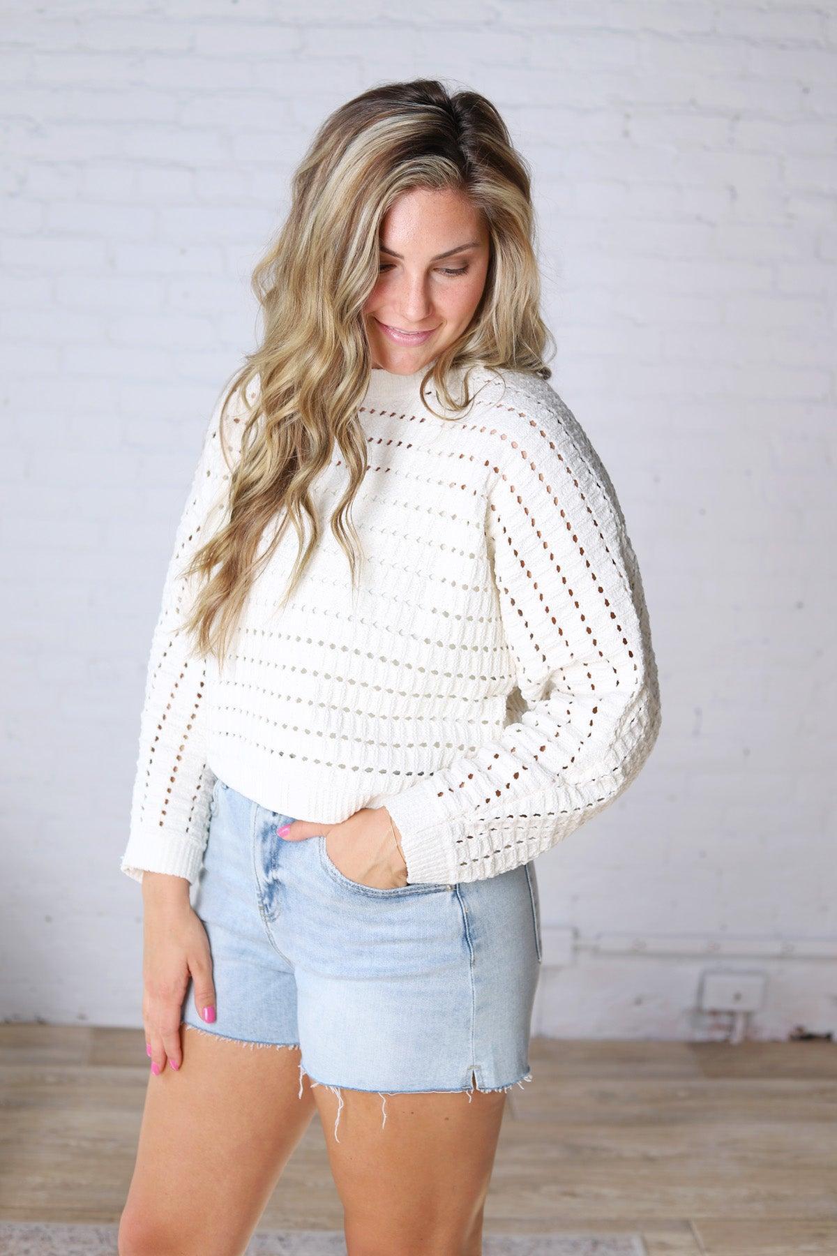 Faustine Oversized Crop Sweater - Cream