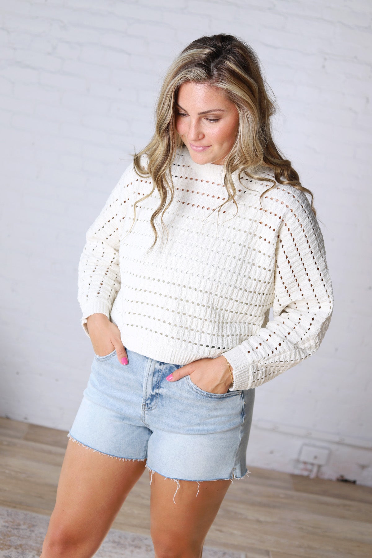 Faustine Oversized Crop Sweater - Cream