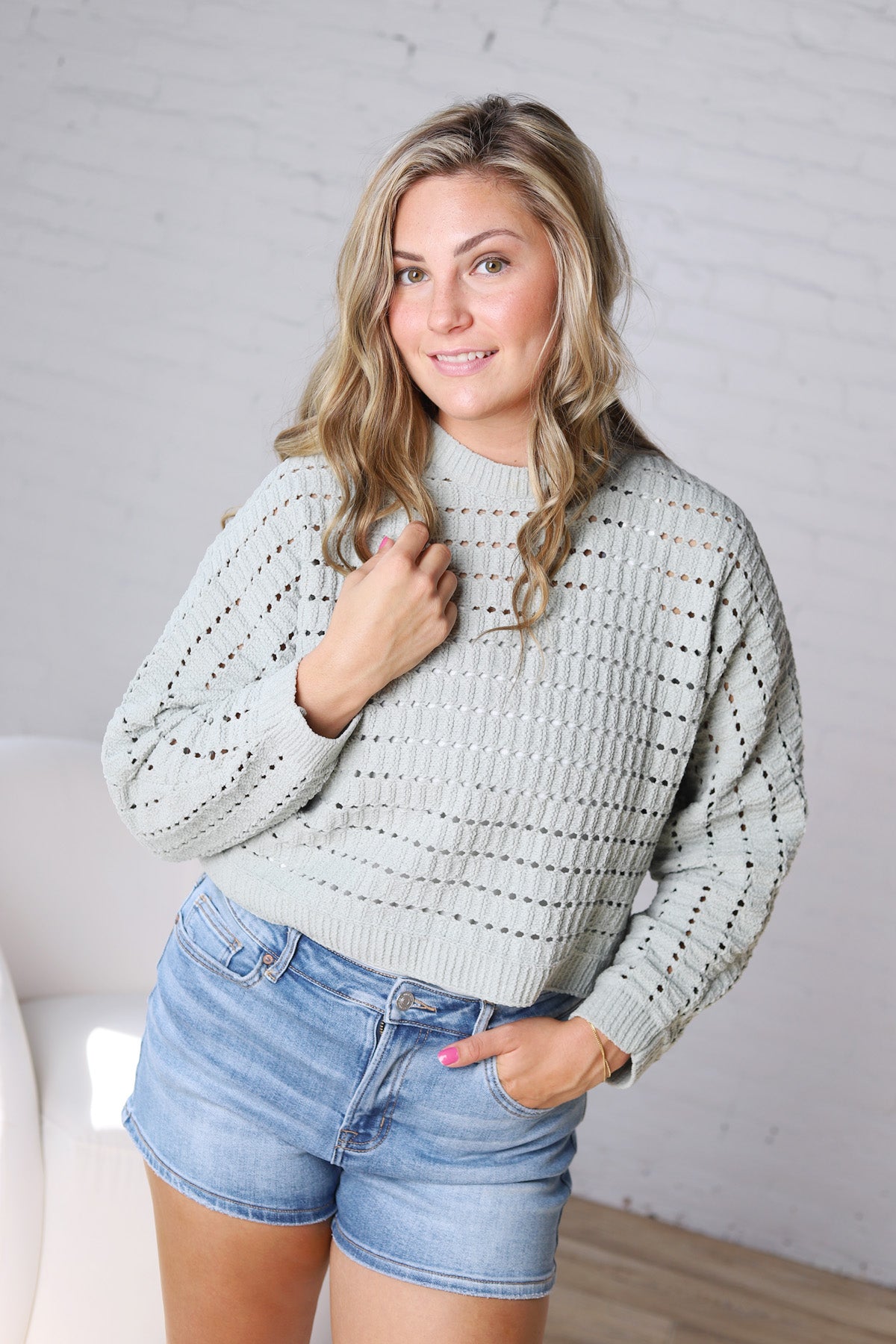 Faustine Oversized Crop Sweater - Sage