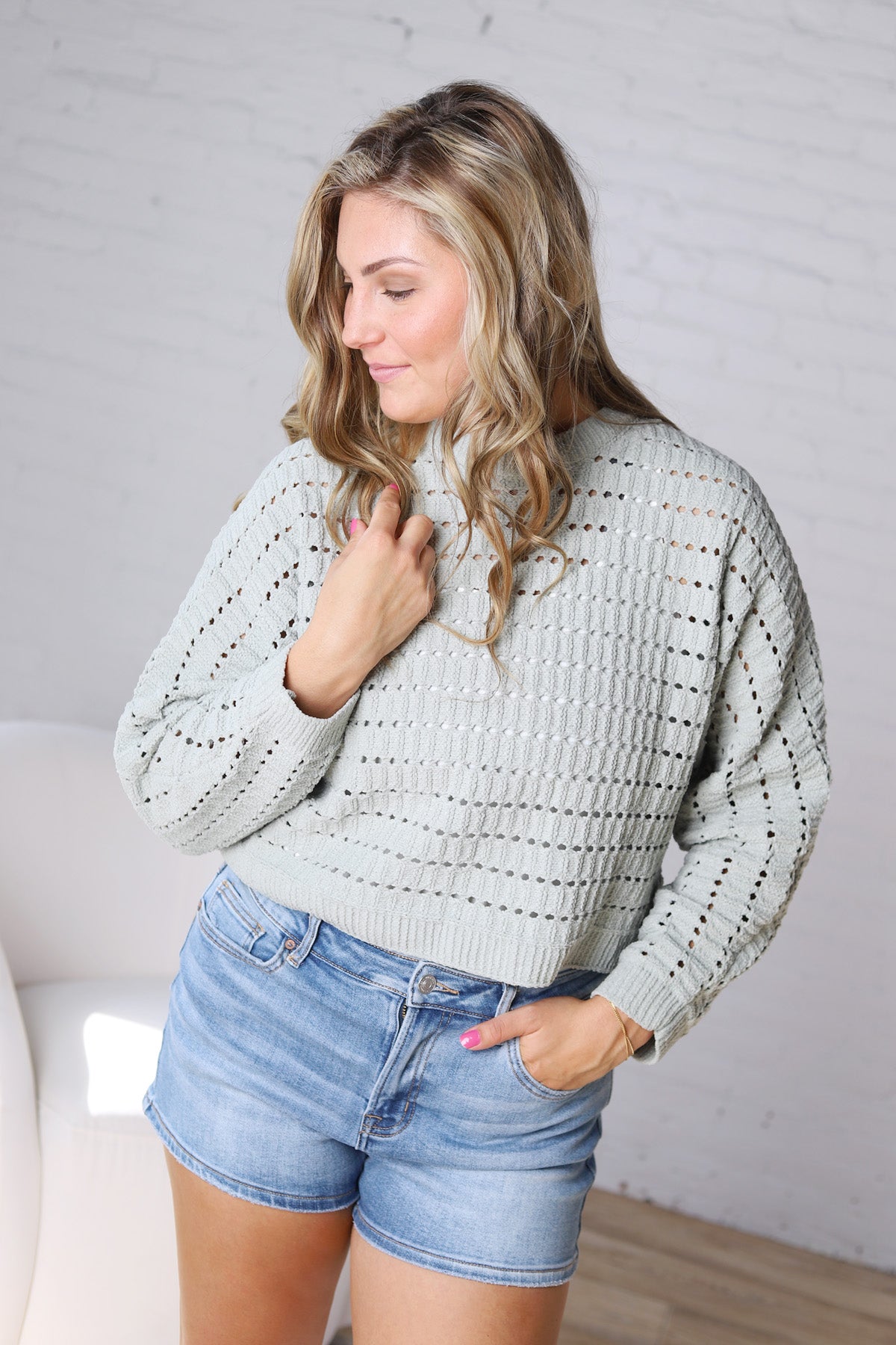 Faustine Oversized Crop Sweater - Sage