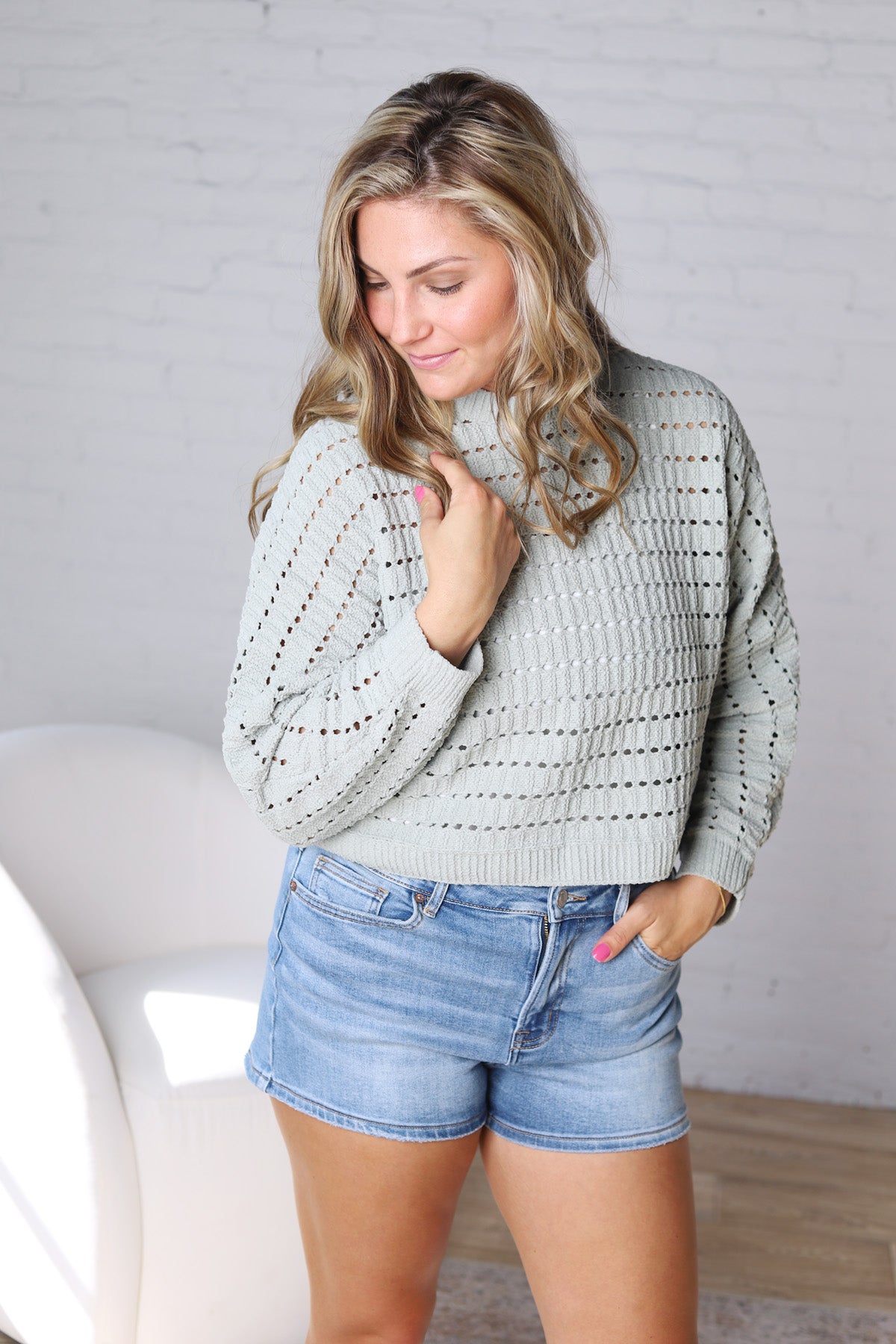 Faustine Oversized Crop Sweater - Sage