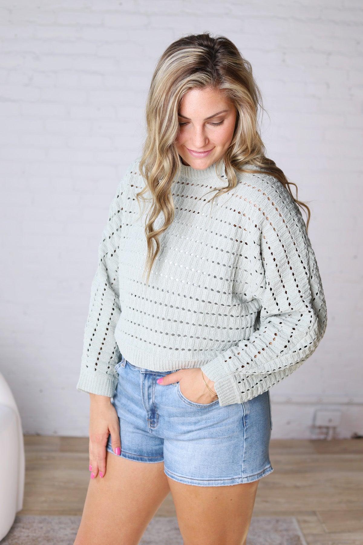 Faustine Oversized Crop Sweater - Sage