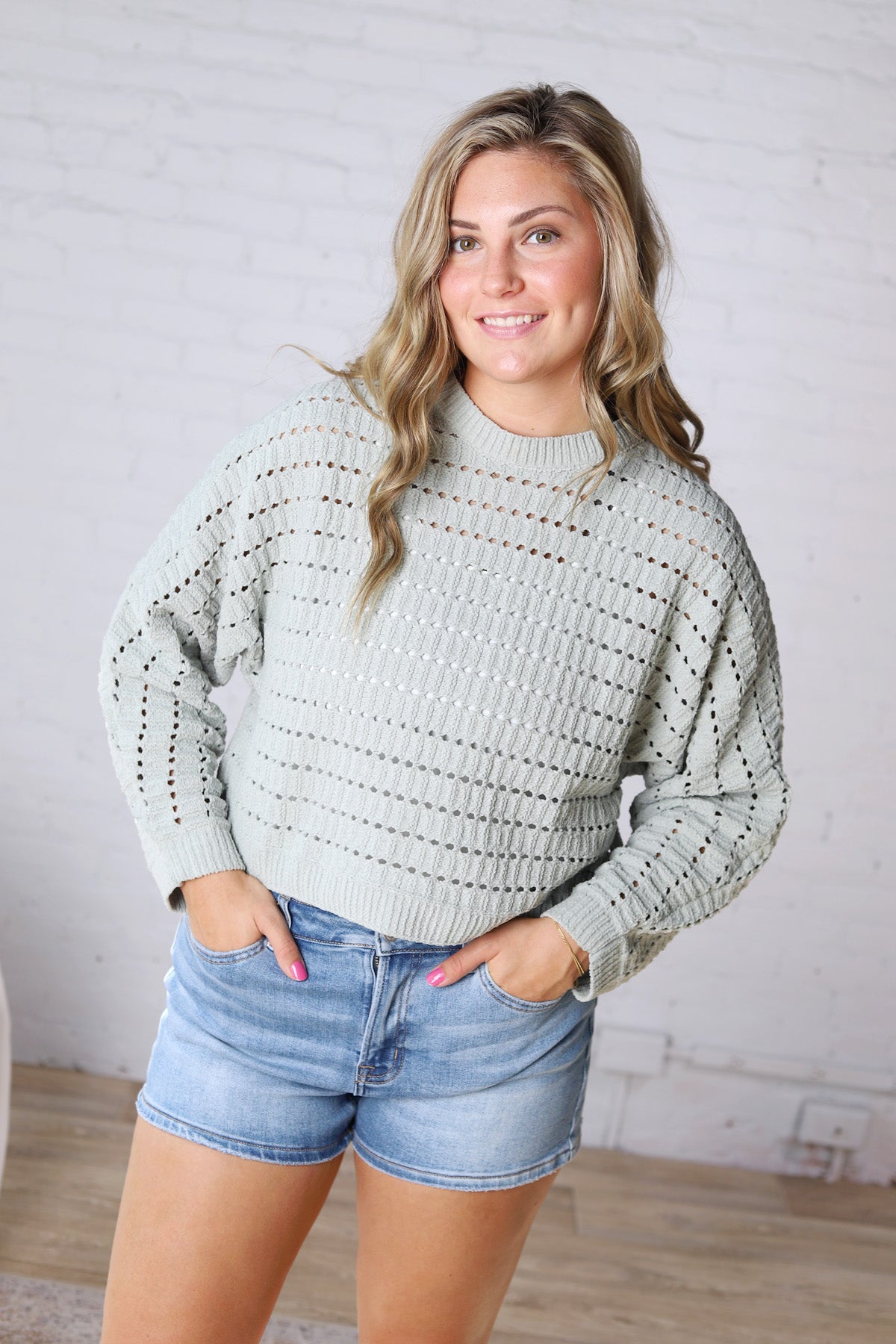 Faustine Oversized Crop Sweater - Sage