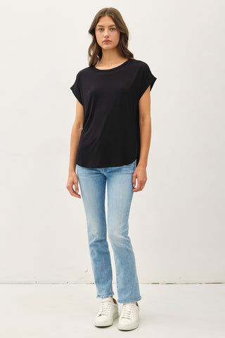 Faye Bamboo Dolman Cap Sleeve Top - Black