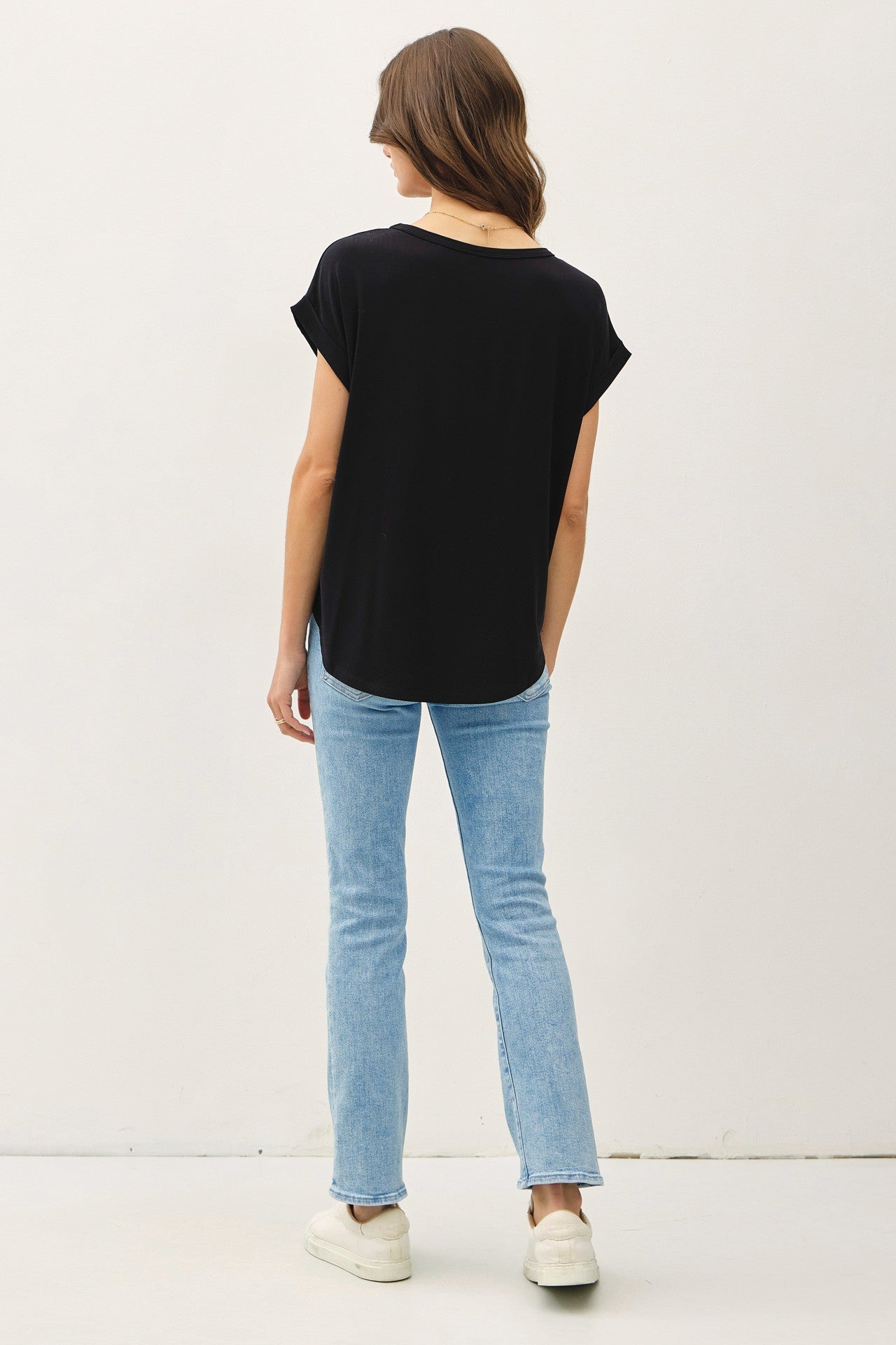 Faye Bamboo Dolman Cap Sleeve Top - Black