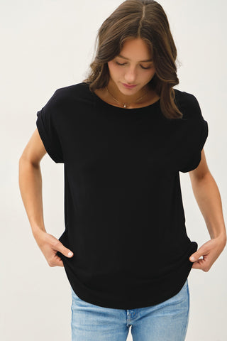Faye Bamboo Dolman Cap Sleeve Top - Black