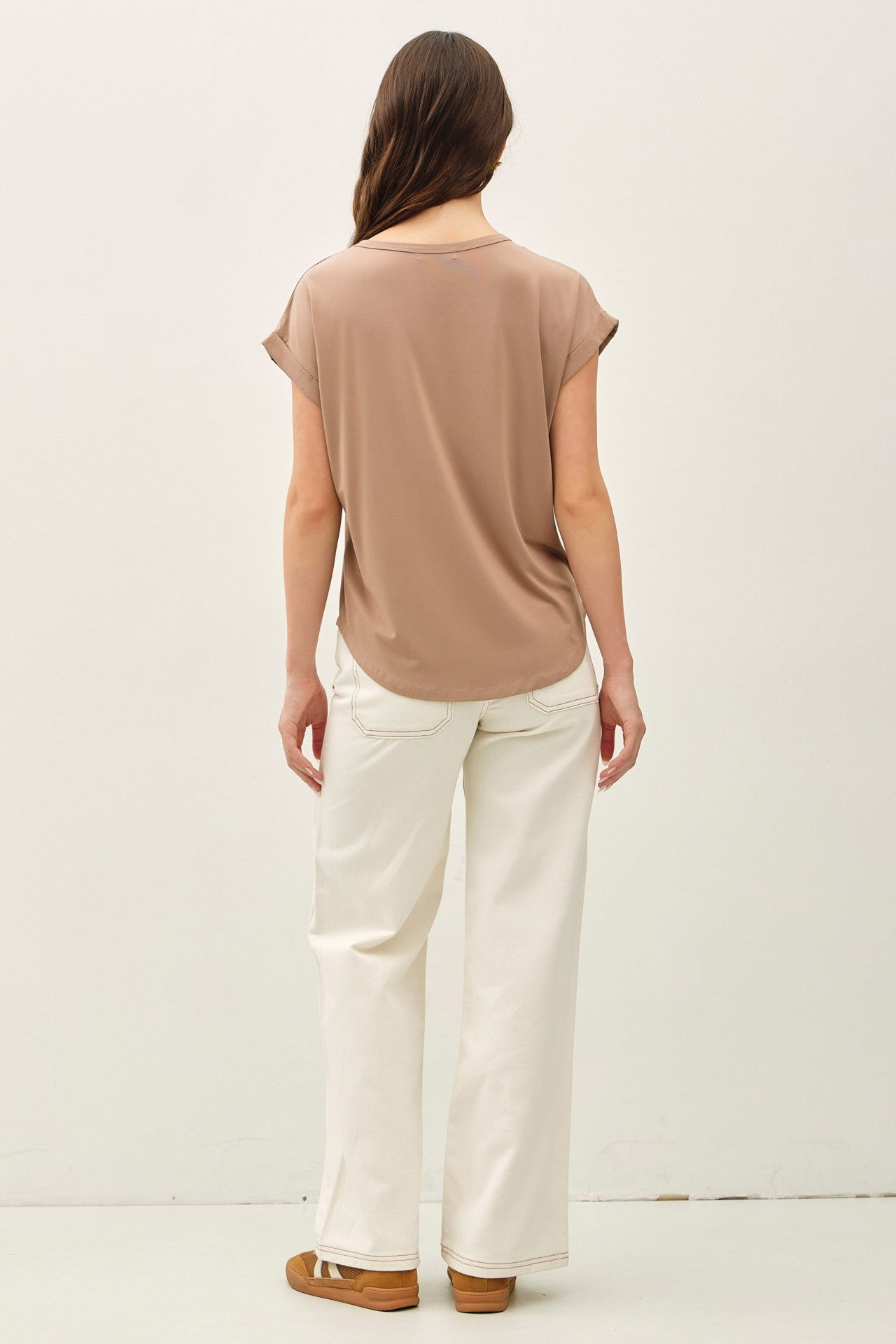 Faye Bamboo Dolman Cap Sleeve Top - Mocha