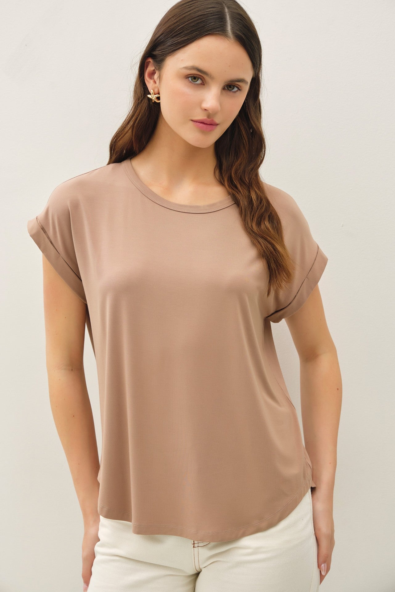 Faye Bamboo Dolman Cap Sleeve Top - Mocha