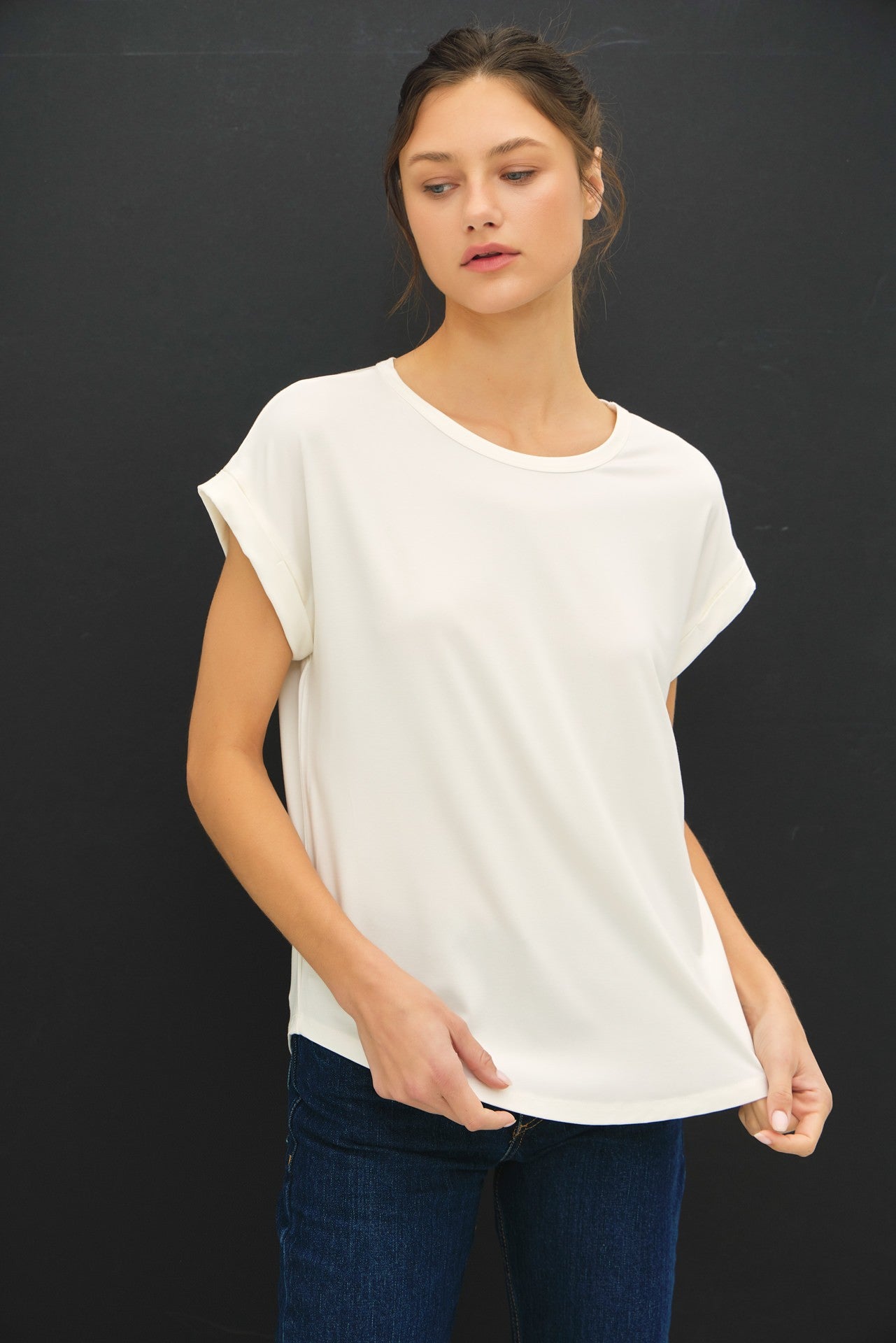 Faye Bamboo Dolman Cap Sleeve Top - Off White