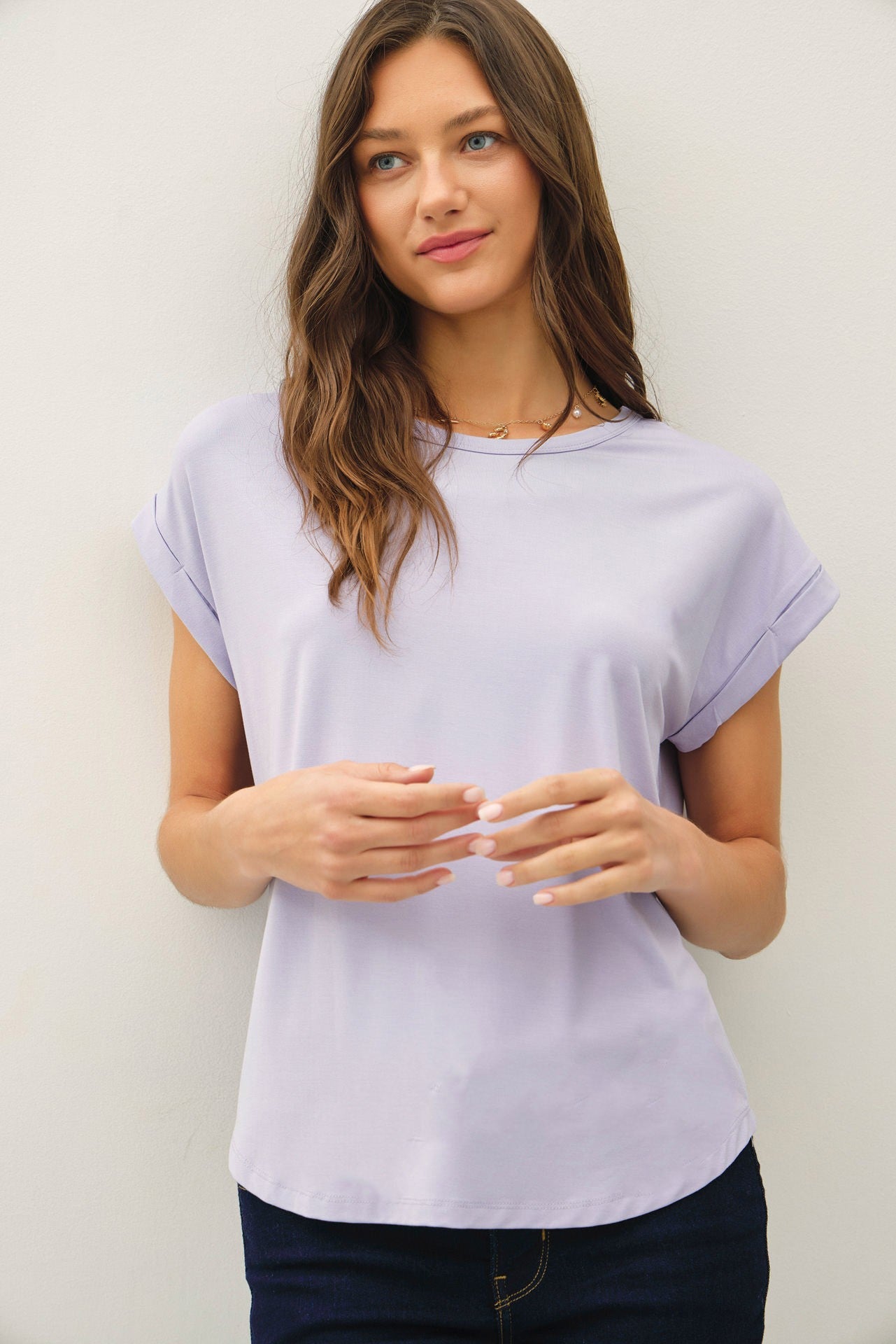 Faye Bamboo Dolman Cap Sleeve Top - Soft Periwinkle