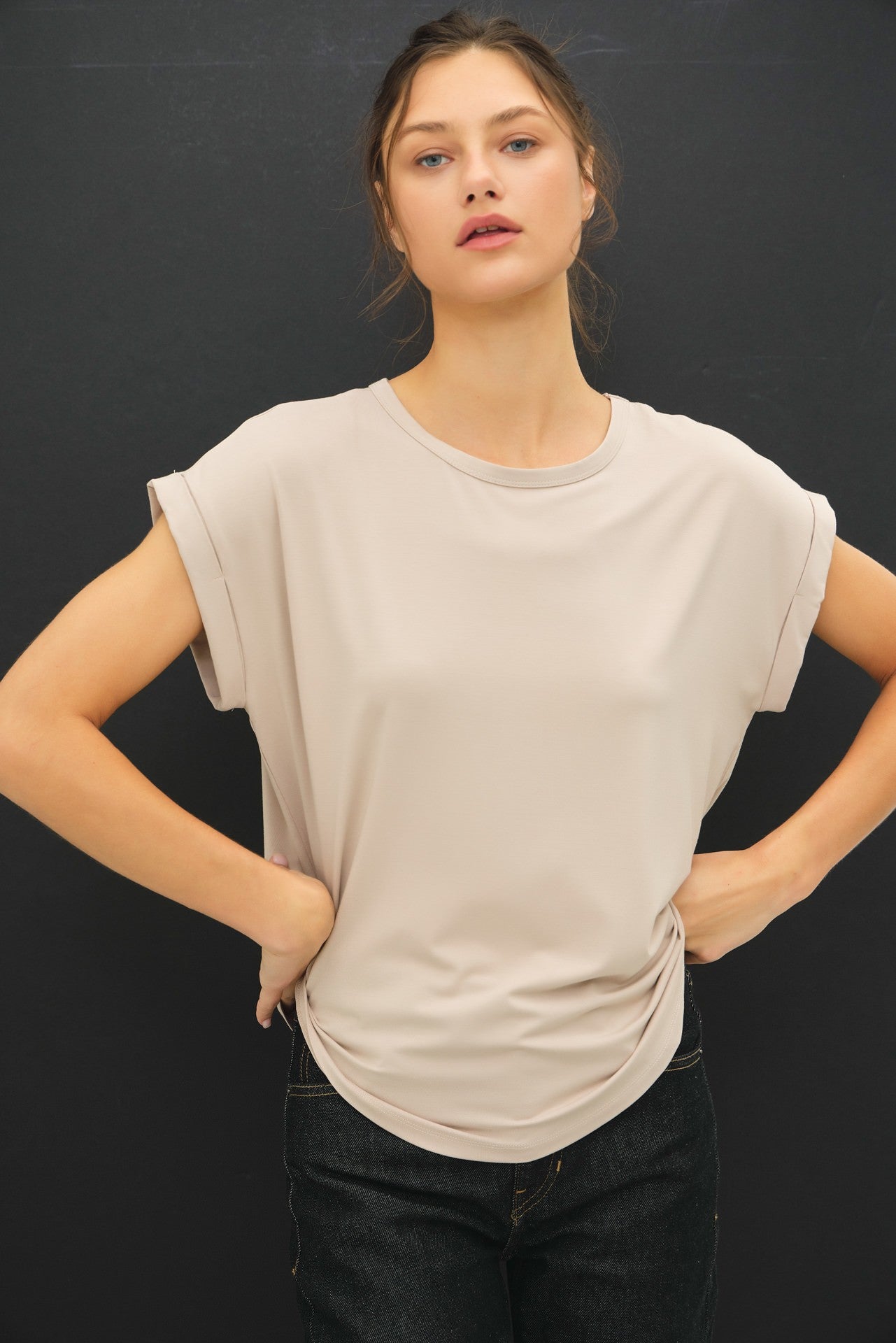 Faye Bamboo Dolman Cap Sleeve Top - Stone