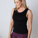 Faye Cropped Seamless Round Neck Tank Top - Black