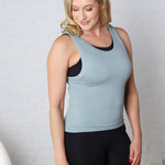 Faye Cropped Seamless Round Neck Tank Top - Blue Grey