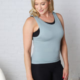 Faye Cropped Seamless Round Neck Tank Top - Blue Grey