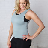 Faye Cropped Seamless Round Neck Tank Top - Blue Grey