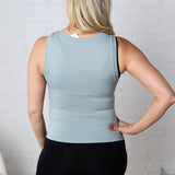 Faye Cropped Seamless Round Neck Tank Top - Blue Grey