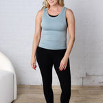 Faye Cropped Seamless Round Neck Tank Top - Blue Grey