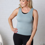 Faye Cropped Seamless Round Neck Tank Top - Blue Grey