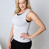 Faye Cropped Seamless Round Neck Tank Top - Lt Grey