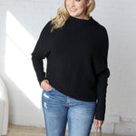 Felicia Slouch Neck Dolman Pullover - Black