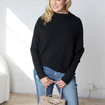 Felicia Slouch Neck Dolman Pullover - Black